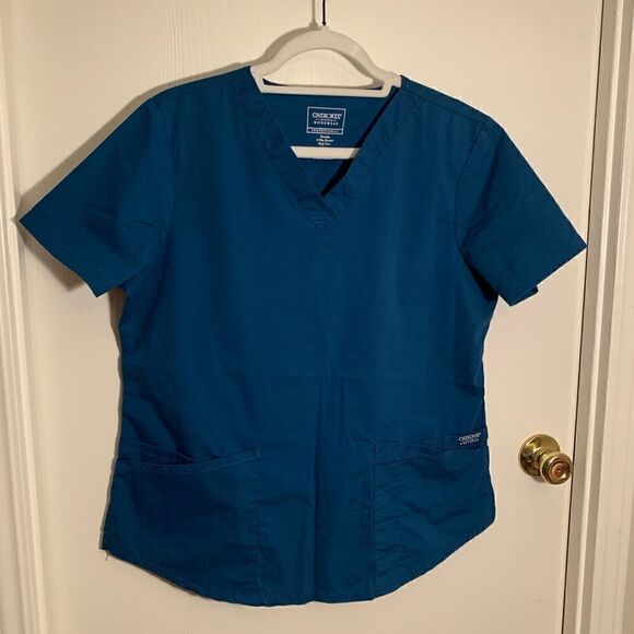 Cherokee workwear EUC teal two pocket v-neck scrub top Size medium - Picture 1 of 5